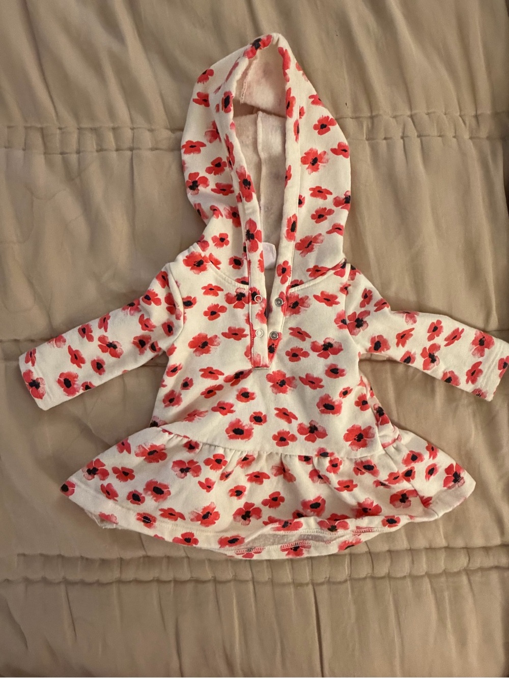 Nordstrom Baby Hooded Floral Hoodie with Ruddles - White with Red Poppy Print